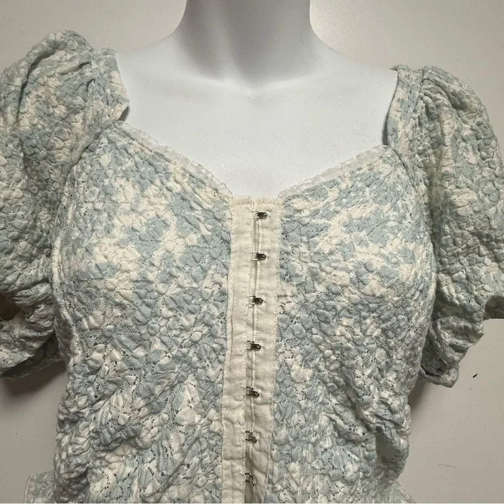 Free People White Puff Sleeve Fitted Blouse